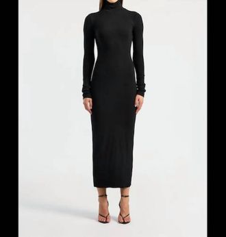 Cotton Citizen Verona Turtleneck Maxi Dress In Jet Black