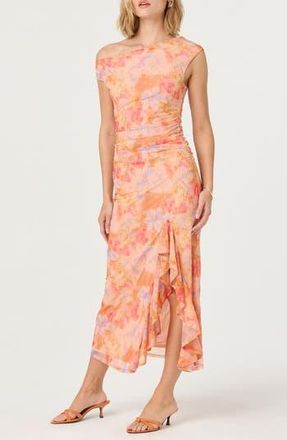 ASTR the Label Ruched One-Shoulder Maxi Dress in Orange Multi Floral at Nordstrom Rack, Size Medium