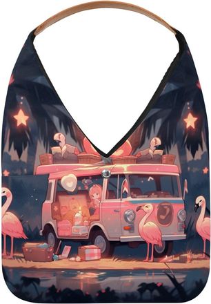 Generic Flamingo Girl Reusable Lightweight Grocery Bags - Foldable Into Compact Pouch, Washable & Sturdy, Multipurpose for Shopping and Travel