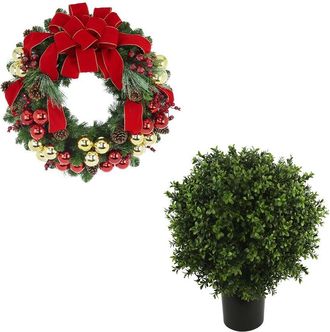 Creative Displays Inc. Modern Holiday Set With 26In Christmas Wreath & Uv-Rated Boxwood Drop-In