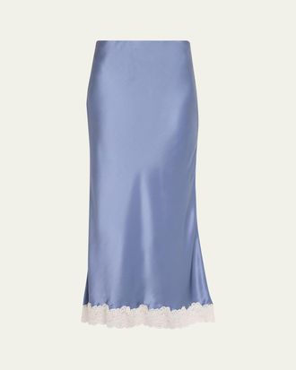LoveShackFancy Janella Lace-Hem Silk Maxi Skirt
