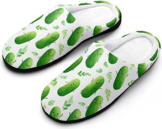 Generic Cute Cucumber Pickles Mens House Slippers Memory Foam Washable Cotton Slip on Home Shoes