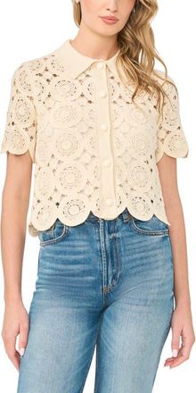 CeCe by Cynthia Steffe Crochet Short Sleeve Cardigan in Sand Drift at Nordstrom, Size Xx-Small