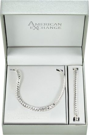 American Exchange Mens Bombay Cuban Necklace & Bracelet Set in Silver at Nordstrom Rack