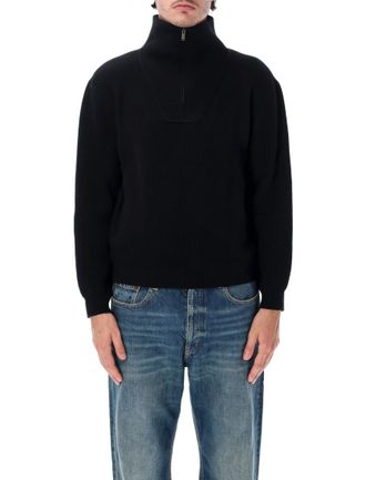 Saint Laurent Black Knitted Half Zip Sweater