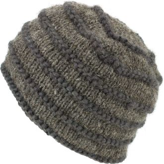 Loud Elephant Chunky Ribbed Wool Knit Beanie Hat with Space Dye Design - Oatmeal