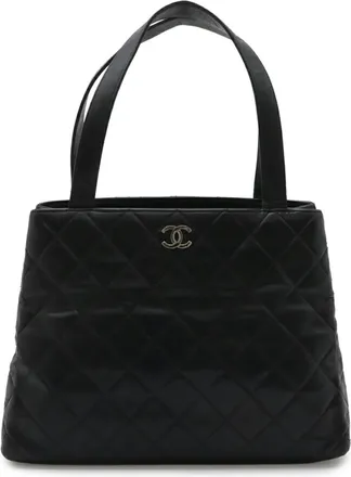 Chanel Matelasse Black Leather Handbag Shoulder Bag Tote Bag (Pre-Owned)
