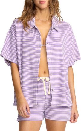 Billabong Josie Stripe Cotton Terry Cover-Up Shirt in Purple Punch at Nordstrom, Size X-Small