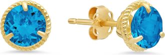 MAX + STONE 14k Yellow Gold Roped Halo Gemstone Round Stud Earrings for Women 6mm