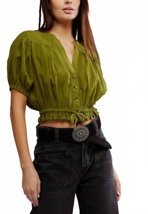 Free People Pleated Crop Top In Dried Herbs