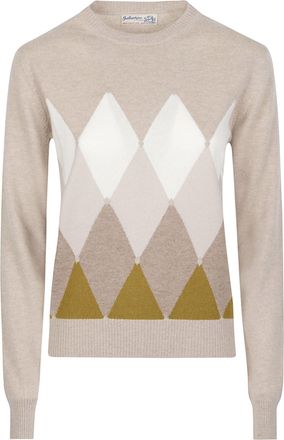 Ballantyne Round Neck Classic Diamon Argyle Cashmere Sweater