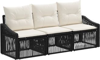 vidaXL Conjunto De Sof&aacute;s De Jard&iacute;n 3 Uds. Negro Rat&aacute;n Sint&eacute;tico Vidaxl