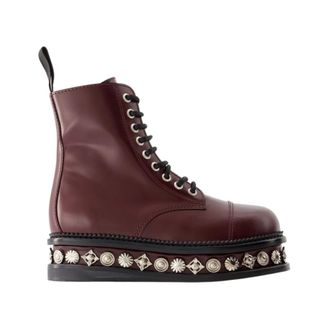 Toga Archives Bordeaux Leather Boots - Round Toe - female - Toga Pulla - Lace-up Boots - Red - 2 1/2 UK - Shoes