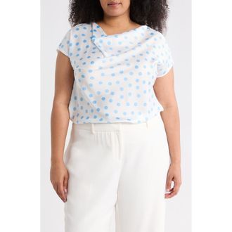 Renee C Cowl Neck Cap Sleeve Satin Top in White/Blue at Nordstrom Rack, Size 1X