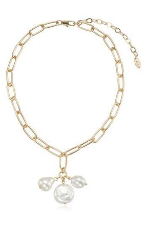Ettika Triple Faux Pearl Pendant Necklace in Gold at Nordstrom Rack
