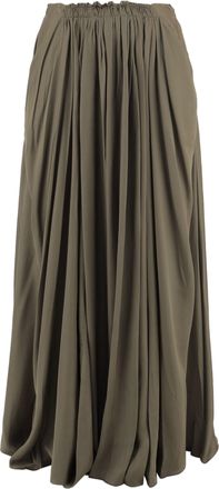 SA SU PHI Army Green Pleated Cotton-Blend Maxi Skirt