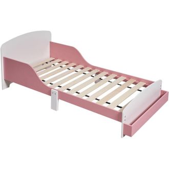 Relaxdays Lettino Relaxdays, 70x140 cm, per bambini con sponde anti-caduta, rete a doghe, ripiano, MDF, rosa/bianco