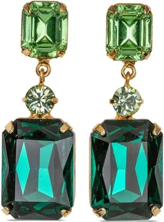 Jennifer Behr Justine crystal-embellished earrings - women - Crystal/Emerald/18kt Gold Plated Brass - One Size - Green