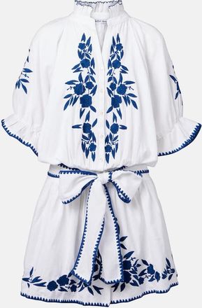 Juliet Dunn Abito corto in cotone e lino con ricamo