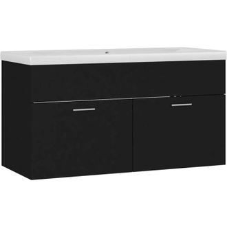 vidaXL Sink Cabinet with Built-in Basin Black Engineered Wood vidaXL
