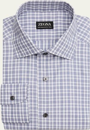 Ermenegildo Zegna Mens Centoquaranta Twill Cotton Plaid Dress Shirt