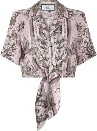 Philipp Plein Cropped Bow Shirt Butterfly Tattoo - Dames - Overhemden - Roze - M - Overhemden