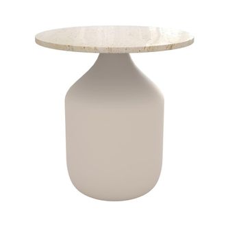 Rendez-Vous D&eacute;co Mesa auxiliar redonda de travertino y metal beige