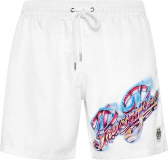 Philipp Plein Jogging Printed Shorts Hologram - Heren - Strandmode - Wit - XS - Polyester - Badmode
