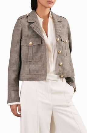 Reiss Jaque Houndstooth Check Wool Jacket in Neutral Check at Nordstrom Rack, Size 12 Us / 16 Uk