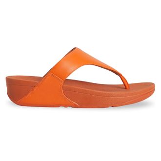FitFlop Lulu Toe Post Leather Womens Wedge Sole Sandals - Satsuma - Size:UK 5