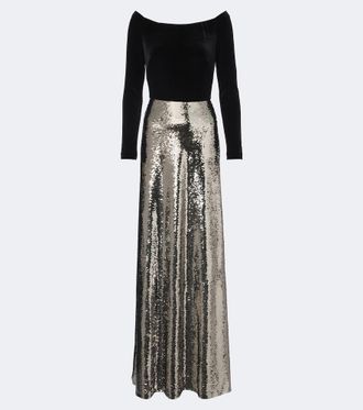Monique Lhuillier Abito lungo in velluto con paillettes