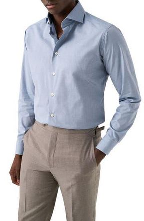 Eton Contemporary Fit Microcheck Shirt in Dark Blue at Nordstrom Rack, Size 15