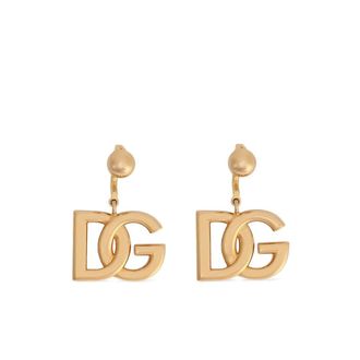 Dolce & Gabbana Gouden Clip-On Druppel Oorbellen Logo Bedel - Dames - Oorbellen - Geel - ONE Size - Accessoires