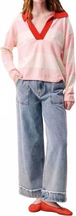 FRNCH Hydralis Striped Polo Sweater In Rose