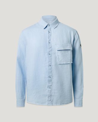 Belstaff Scale Shirt Mens Garment Dyed Linen Sky Blue Size 2XL
