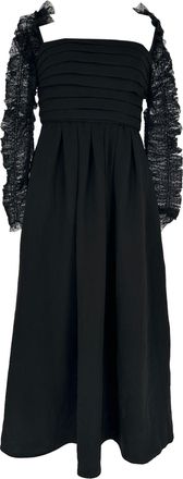 Self Portrait Dot Mesh Sleeved Midi Dress in Black Polyester