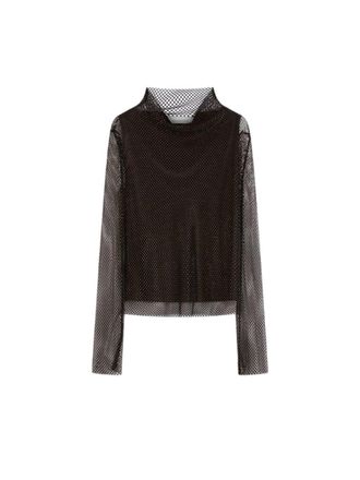 Sportmax Mesh T-Shirt With Rhinestones - Black