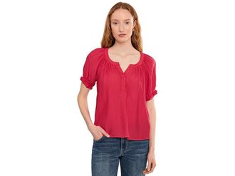 Liverpool L.A. Petite Short Sleeve Half Placket Woven Blouse Womens Clothing Cherry Rose : PXL, Nylon/Viscose