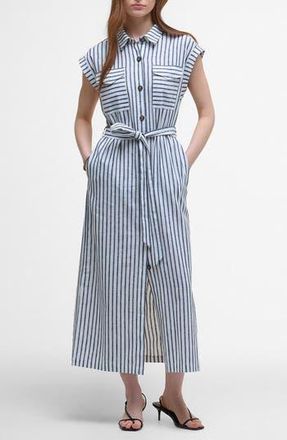 Barbour Abby Stripe Belted Cotton & Linen Shirtdress in Navy White Stripe at Nordstrom Rack, Size 10 Us / 14 Uk