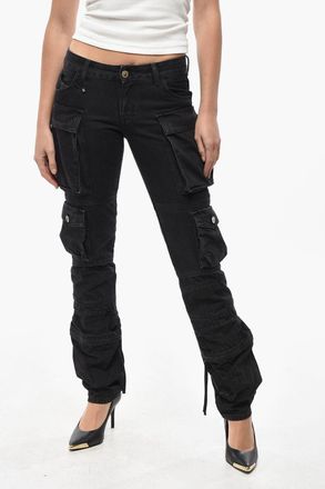 The Attico Jeans Cargo a Lavaggio Scuro con Bottoni Logati 15cm The Attico