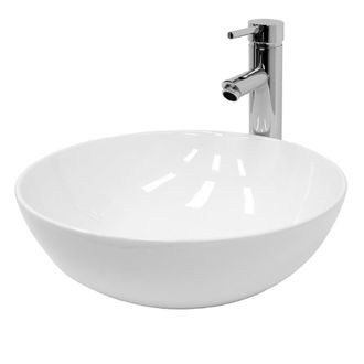 ECD Germany Lavabo blanco redondo de cer&aacute;mica con desag&uuml;e plateado
