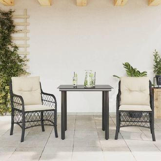 vidaXL Set Da Bistr&ograve; 3 Pz Con Cuscini Nero In Polyrattan - Vidaxl