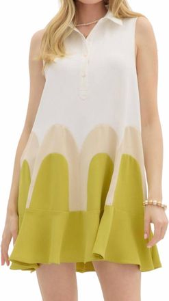 Entro Collared Colorblock Arch Dress In Green