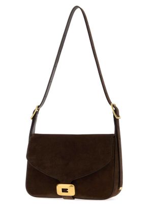 Balenciaga Womens Dark Brown Suede Medium Clicca Shoulder Bag Muscade Borse A Mano