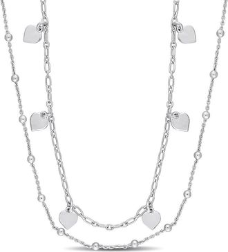 Amour Heart and Ball Bead Chain Necklace In Sterling Silver, 19.5 In