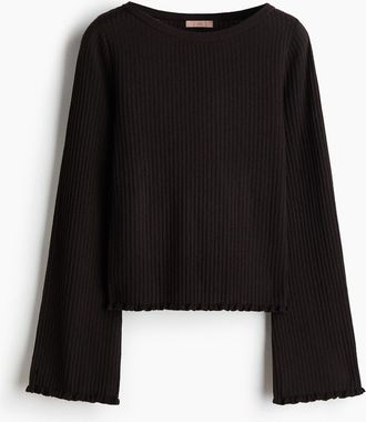 H&M Rib-knit Linen-blend Top in Dark Brown at Nordstrom, Size X-Small