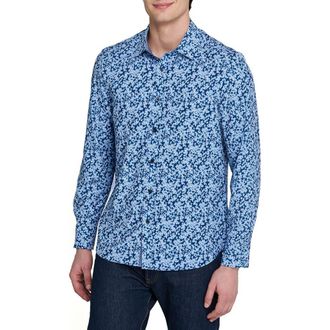 ConStruct Slim Fit Floral Cluster Performance Long Sleeve Shirt in Navy/blue at Nordstrom, Size Xx-Large