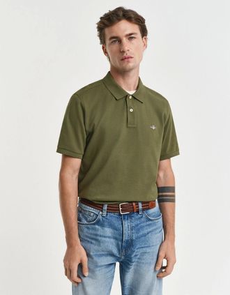 GANT Mens GANT Mens Regular Fit Short Sleeve Shield Logo Pique Polo - 360 Country Green - Tan - Size: 42