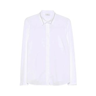 PESERICO Peserico, Shirts, female, White, Size: XS Bead-Trim Long Sleeve Shirt