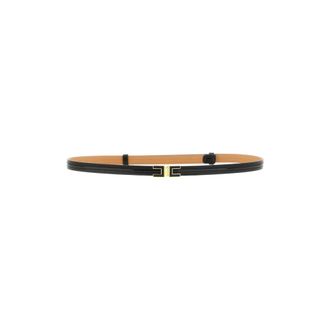 Elisabetta Franchi Glanzende riem met gouden logo gesp - Dames - Accessoires - Zwart - Maat: 3XS